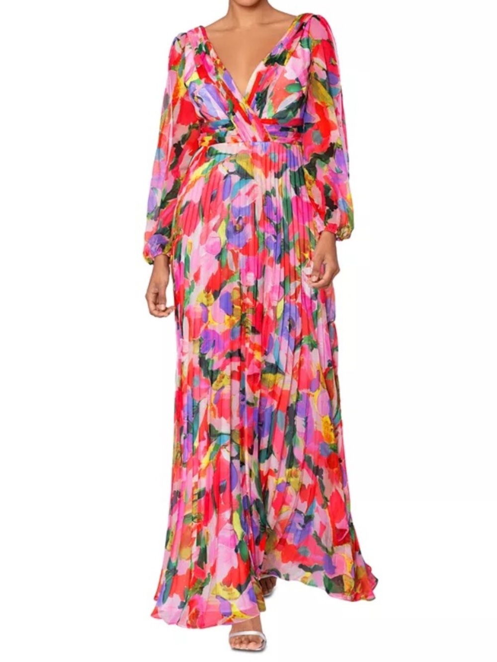 Betsy & Adam Women's Printed V-Neck Long-Sleeve Dress